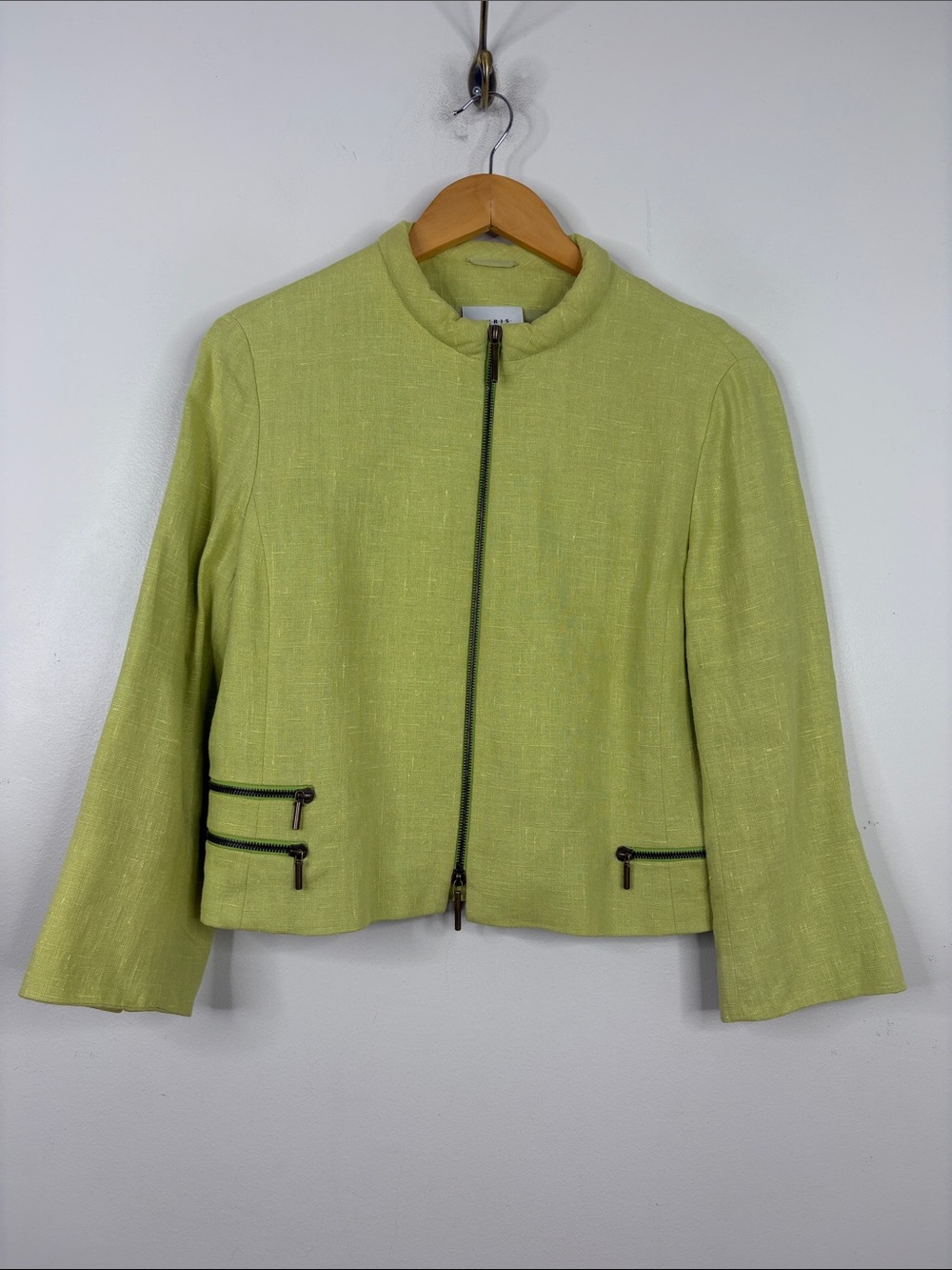 Akris Punto Linen Jacket Womens US 10 Green Zip Jacket Wedding Formal Designer